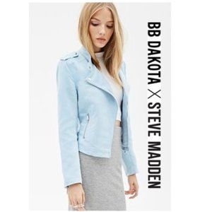 NWT BB DAKOTA BY STEVE MADDEN VEGAN Faux Suede Moto Jacket in BLUE